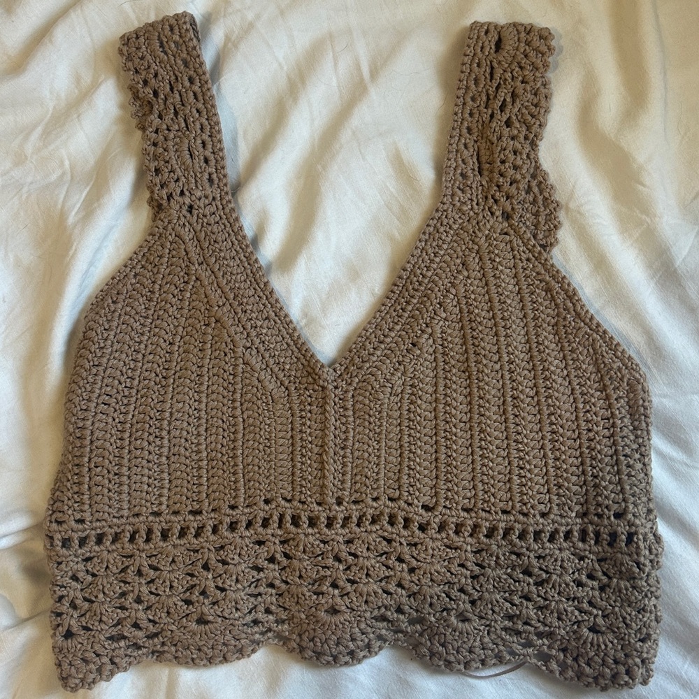 Nectar Clothing - Knit/Crotchet Tank Top - Brown, S/M